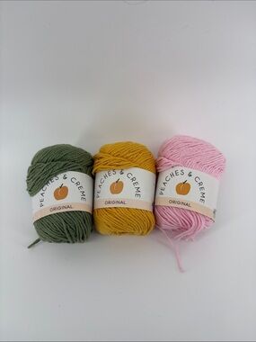Peaches & Creme Original 100% Cotton Yarn Rosemary  Gold & Pastel Pink Worsted
